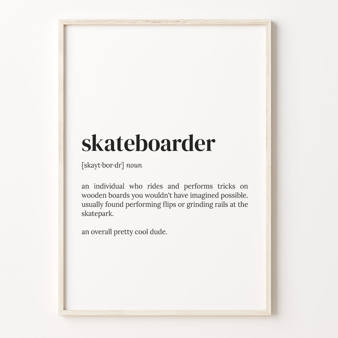 Skateboarder Definition Funny Dictionary Quote Skateboard Gift Poster