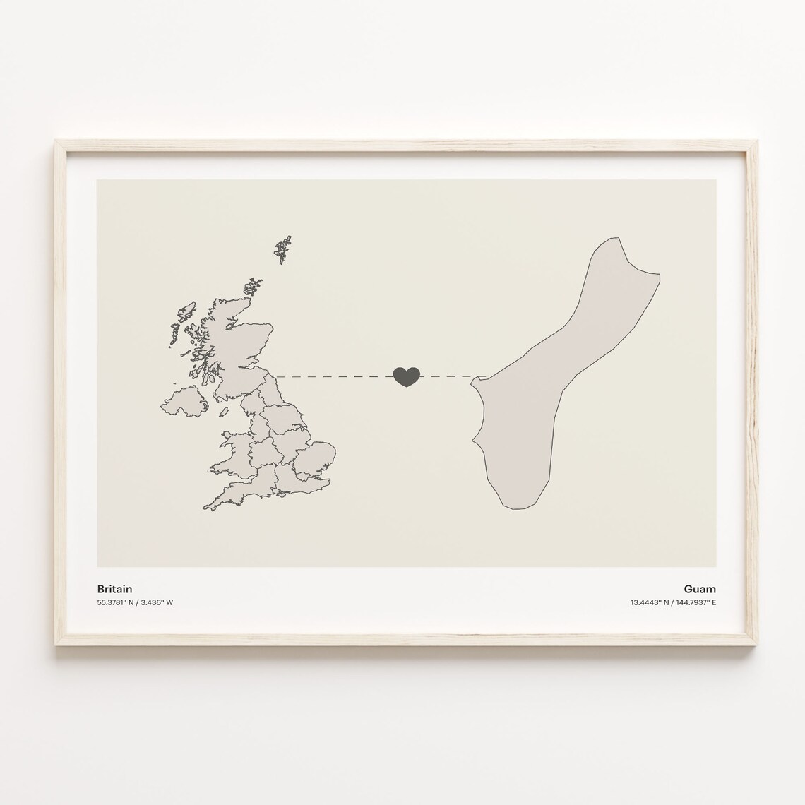 Britain Guam Heart Connection Long Distance Love Story Map Poster