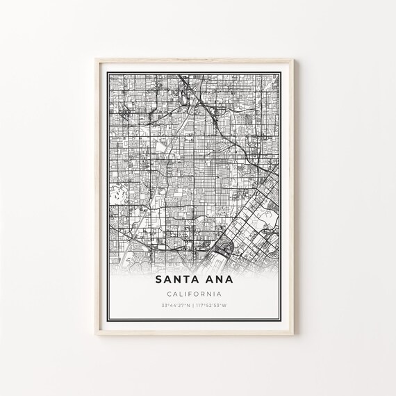 Santa Ana California City Map Minimalist Black and White Art Poster