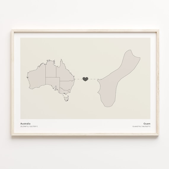 Australia Guam Heart Connection Minimalist Beige Country Maps Poster