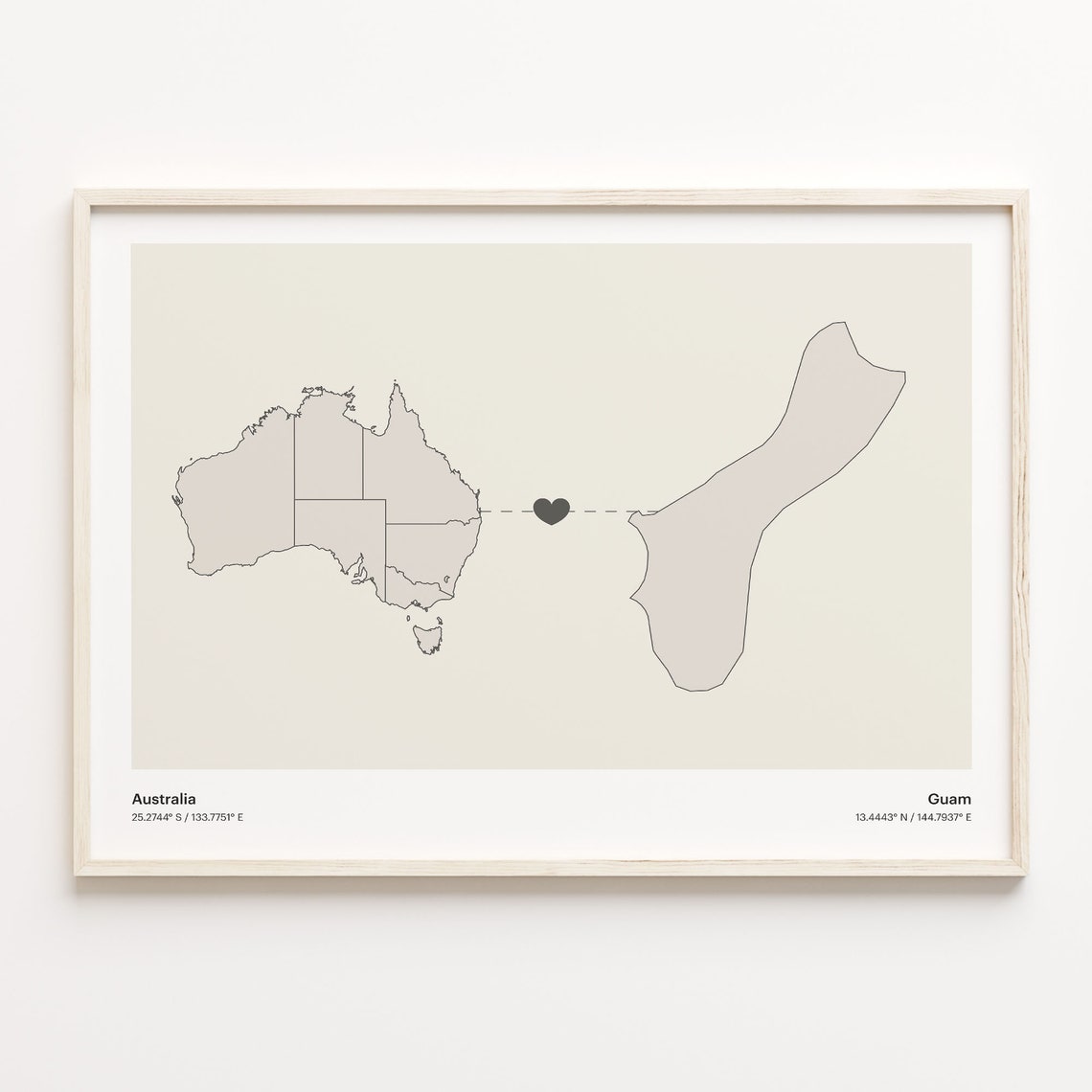 Australia Guam Heart Connection Minimalist Beige Country Maps Poster