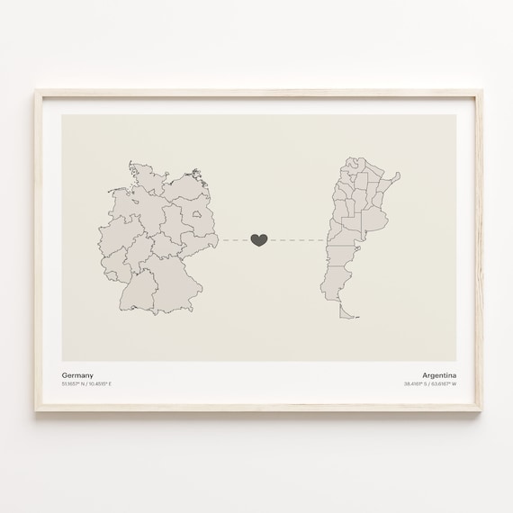 Germany To Argentina Minimalist Connected Maps Love Gift Poster