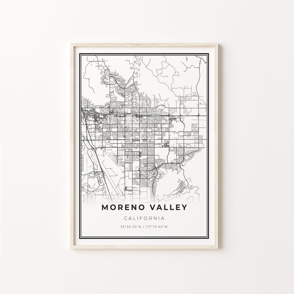 Moreno Valley California Minimalist City Street Map Travel Decor Poster