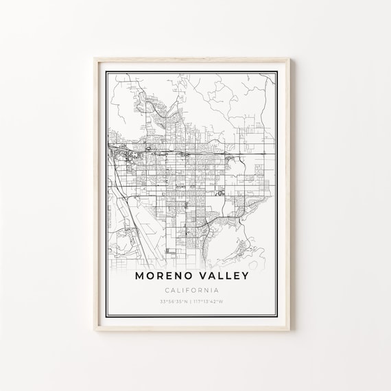 Moreno Valley California Minimalist City Street Map Travel Decor Poster