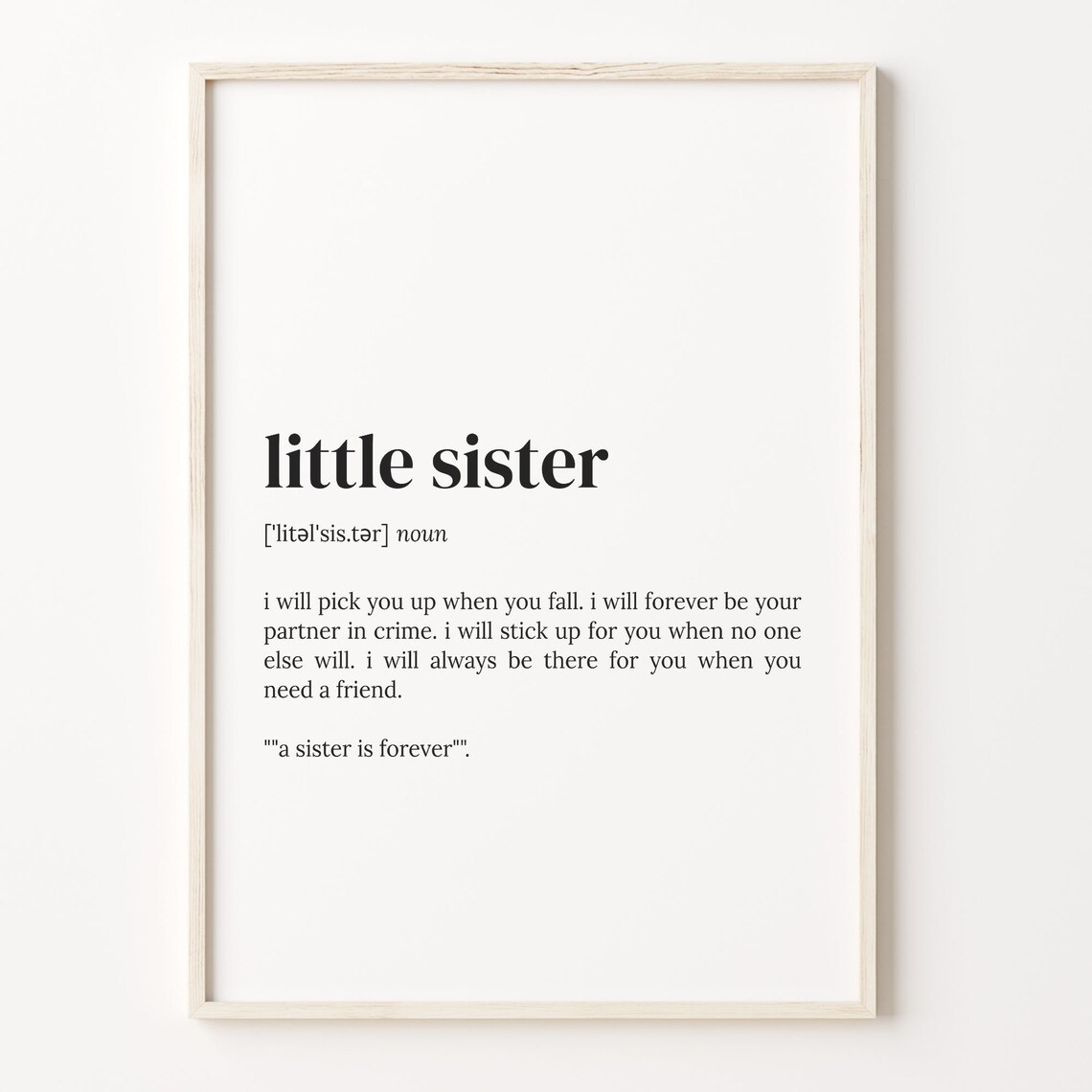 Little Sister Definition Dictionary Typography Family Love Word Poster