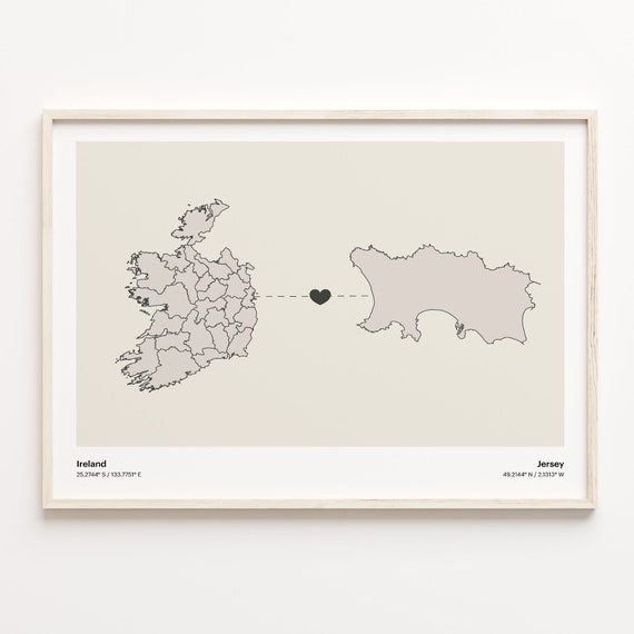 Ireland To Jersey Print Japanese Gift Minimalistic Country Connection Map Poster Travel Wall Art Farewell Journey C211086