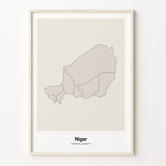 Niger Minimalist Country Map With Coordinates Line Art Poster