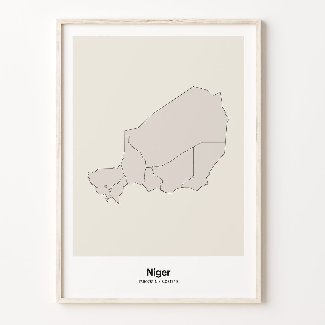 Niger Minimalist Country Map With Coordinates Line Art Poster