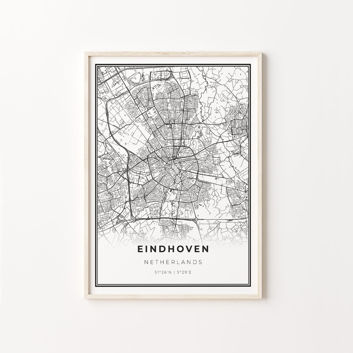 Eindhoven Netherlands Modern Black And White Street Map Coordinates Poster