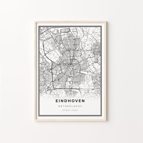 Eindhoven Netherlands Modern Black And White Street Map Coordinates Poster