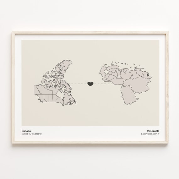 Canada To Venezuela Print Venezuelan Gift Minimalistic Country Connection Map Poster Travel Wall Art Adventure Awaits C21791