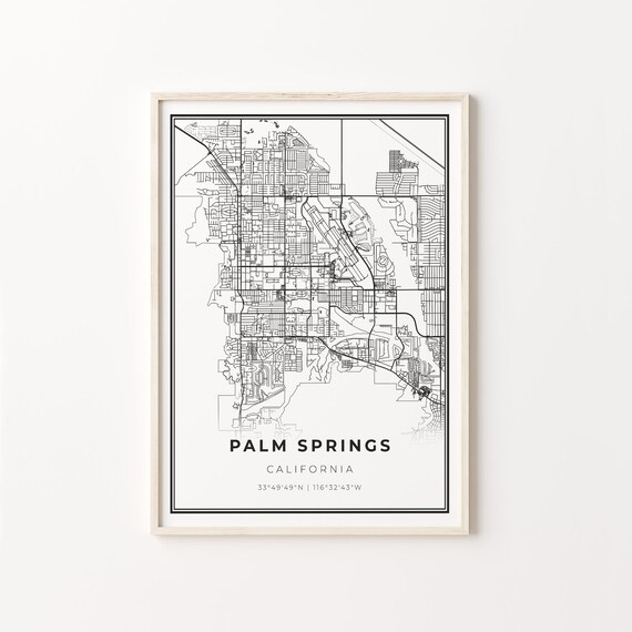 Palm Springs California Minimalist Black Line City Map Wall Art