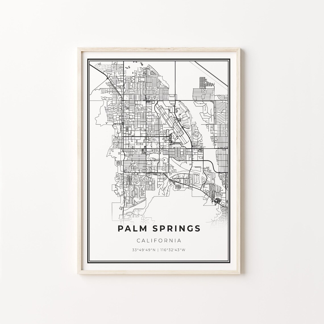 Palm Springs California Minimalist Black Line City Map Wall Art