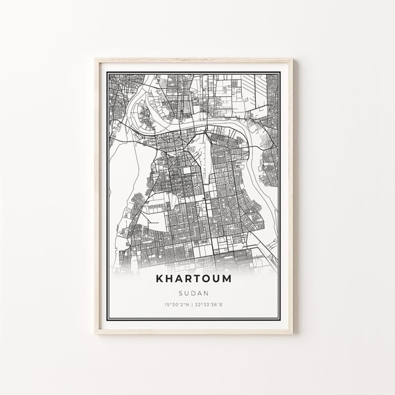 Khartoum Sudan Minimalist Black and White City Street Map Poster