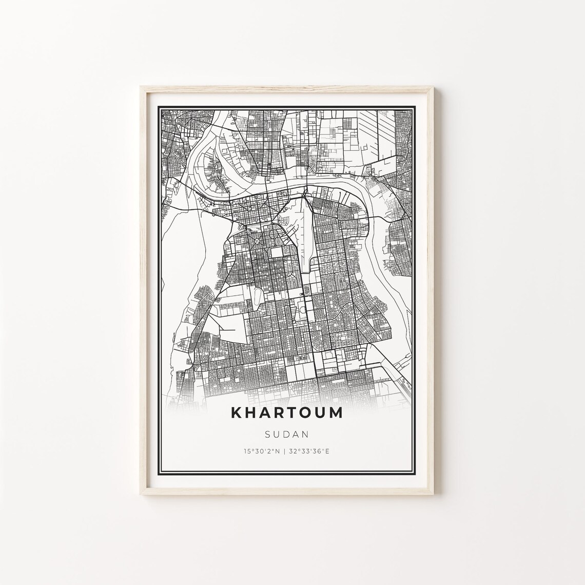 Khartoum Sudan Minimalist Black and White City Street Map Poster