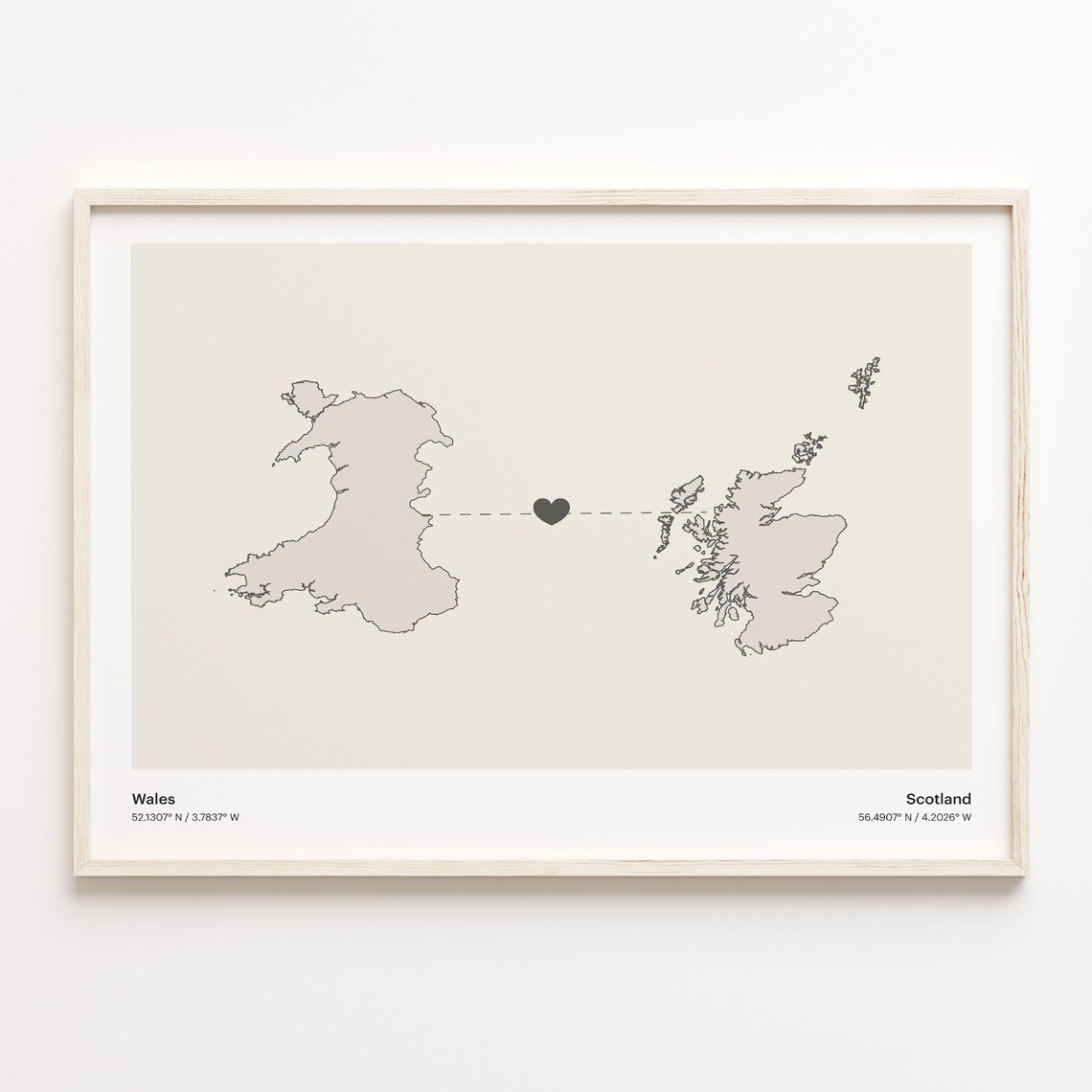 Wales to Scotland Minimalist Long Distance Connection Map Poster