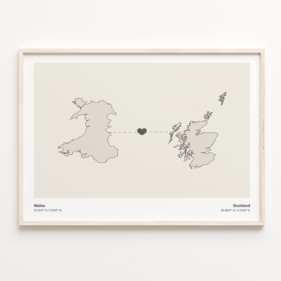Wales to Scotland Minimalist Long Distance Connection Map Poster