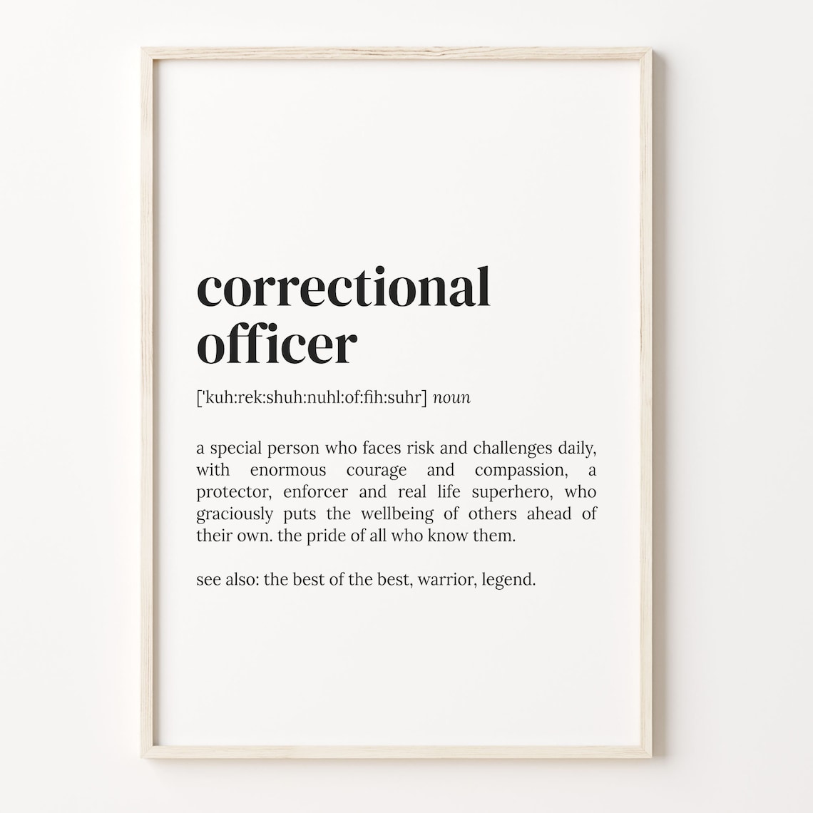Correctional Officer Definition Poster Quote Print