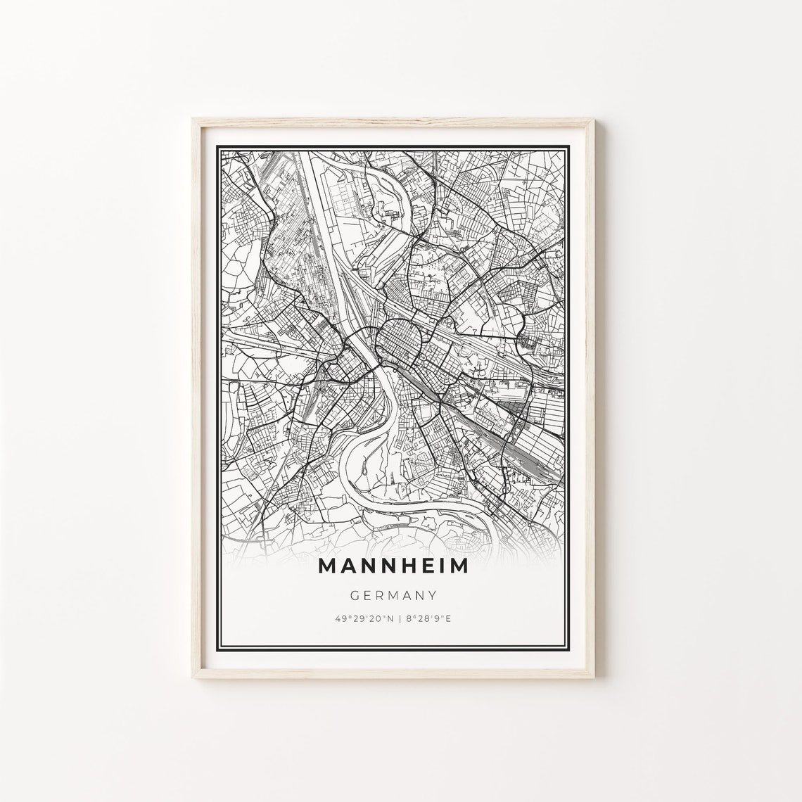 Mannheim Germany Minimalist Black And White City Map Art Poster