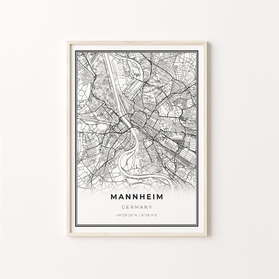 Mannheim Germany Minimalist Black And White City Map Art Poster