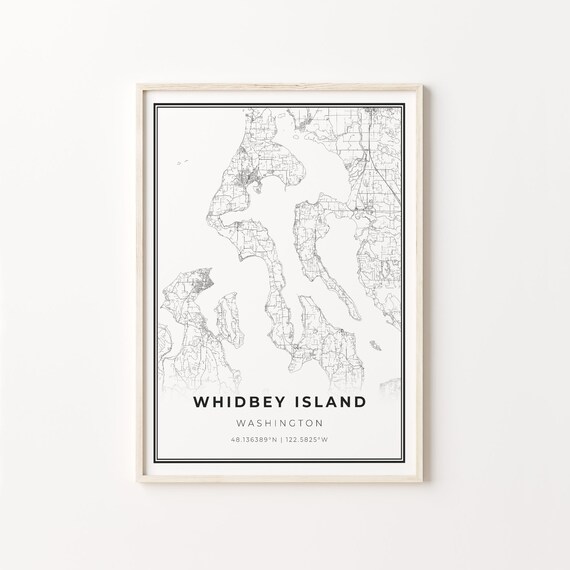 Whidbey Island Washington Minimalist Linework Street Map Poster