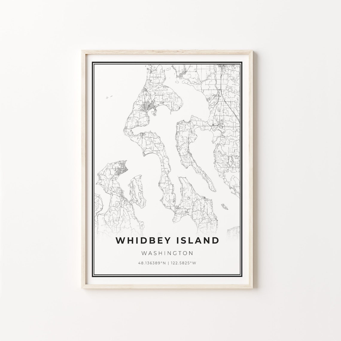 Whidbey Island Washington Minimalist Linework Street Map Poster