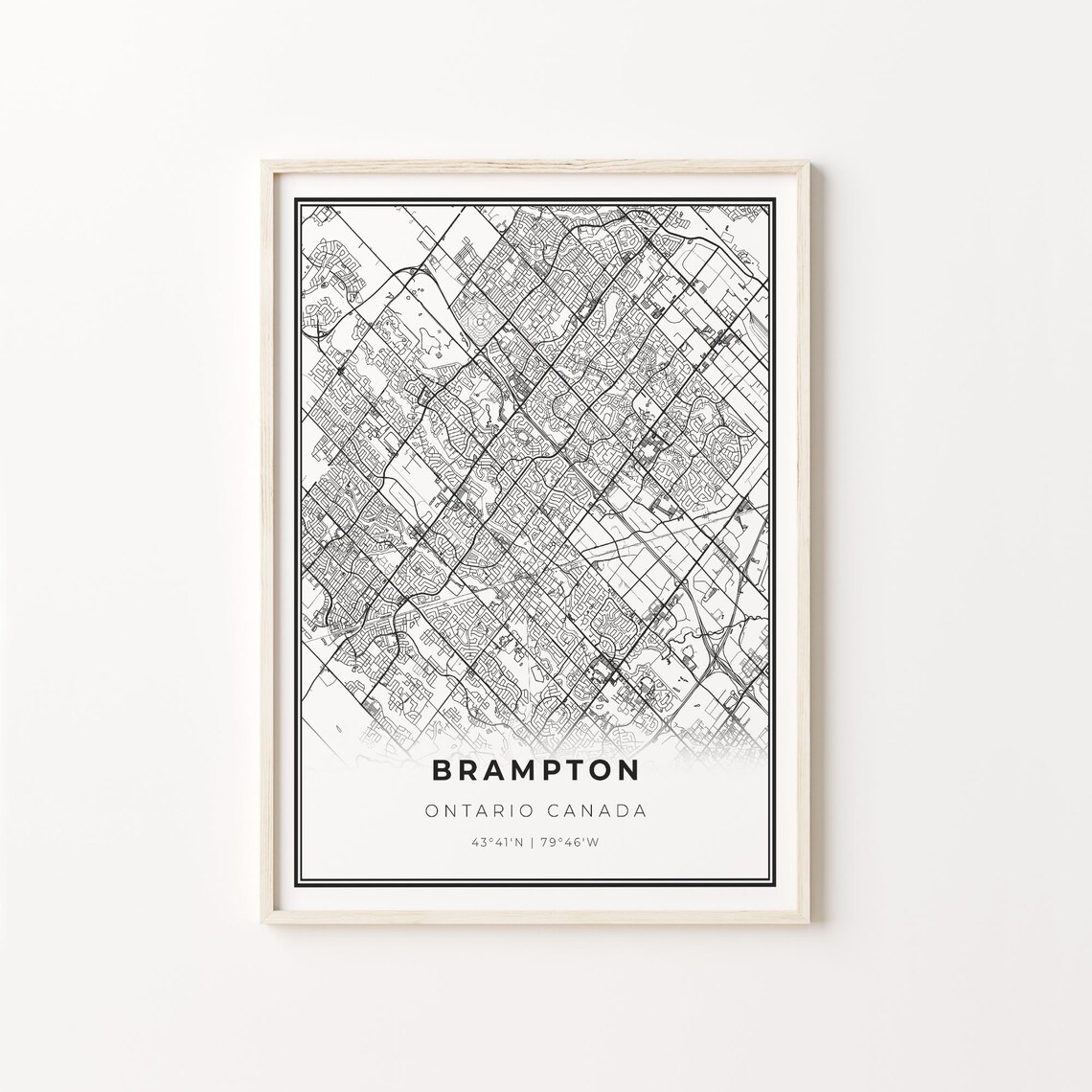 Brampton Ontario Canada Black and White Street Map Minimalist Decor Poster