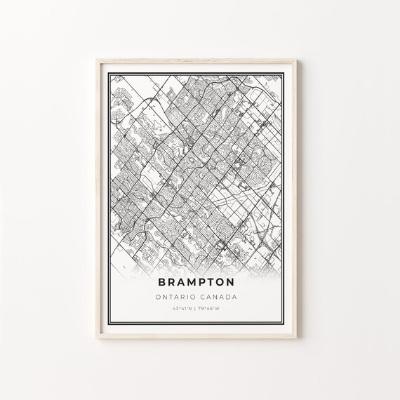 Brampton Ontario Canada Black and White Street Map Minimalist Decor Poster
