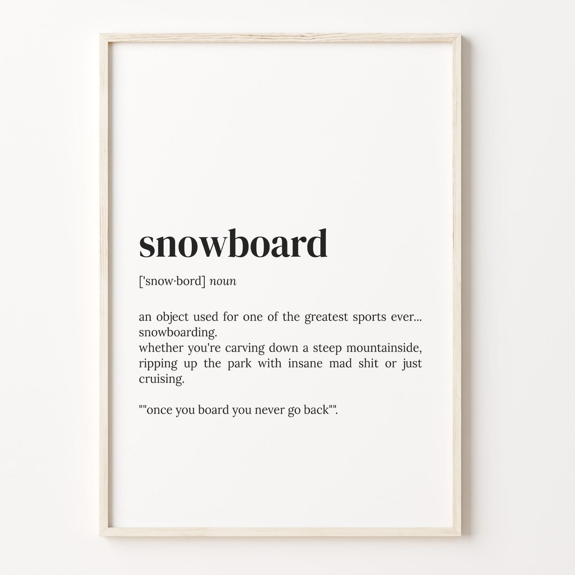Snowboard Dictionary Definition Snowboarding Humor Quote Poster