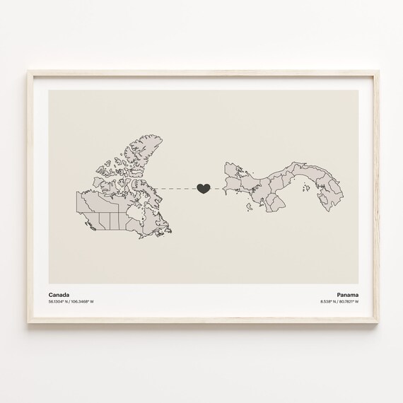 Canada Panama Country Connection Heart Map Minimalist Art Poster