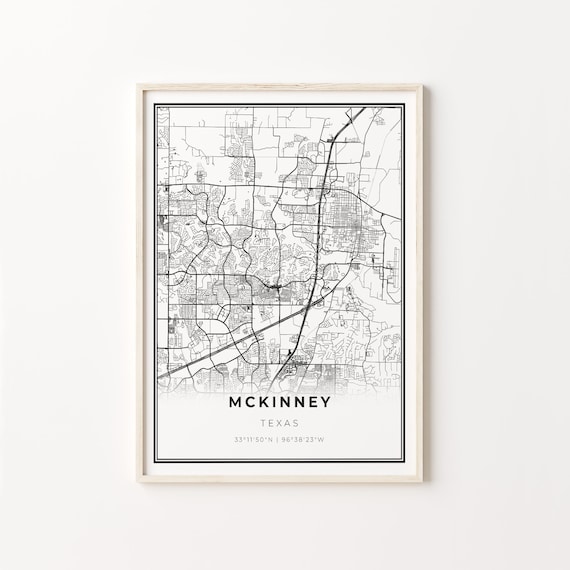 McKinney Texas City Map Minimalist Black and White Decor Poster