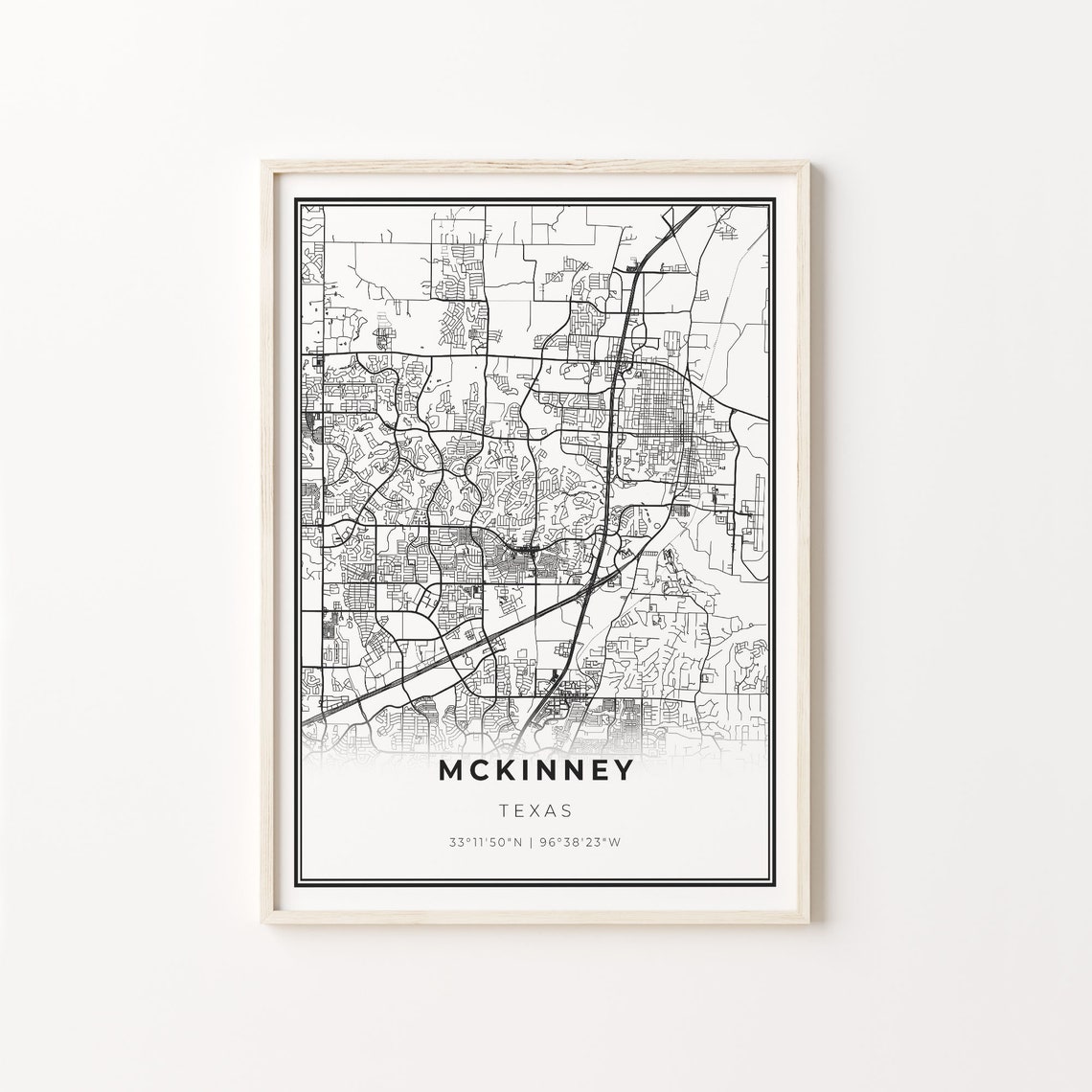 McKinney Texas City Map Minimalist Black and White Decor Poster