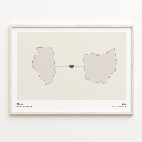 Illinois to Ohio Minimalist Long Distance Connection Map Poster