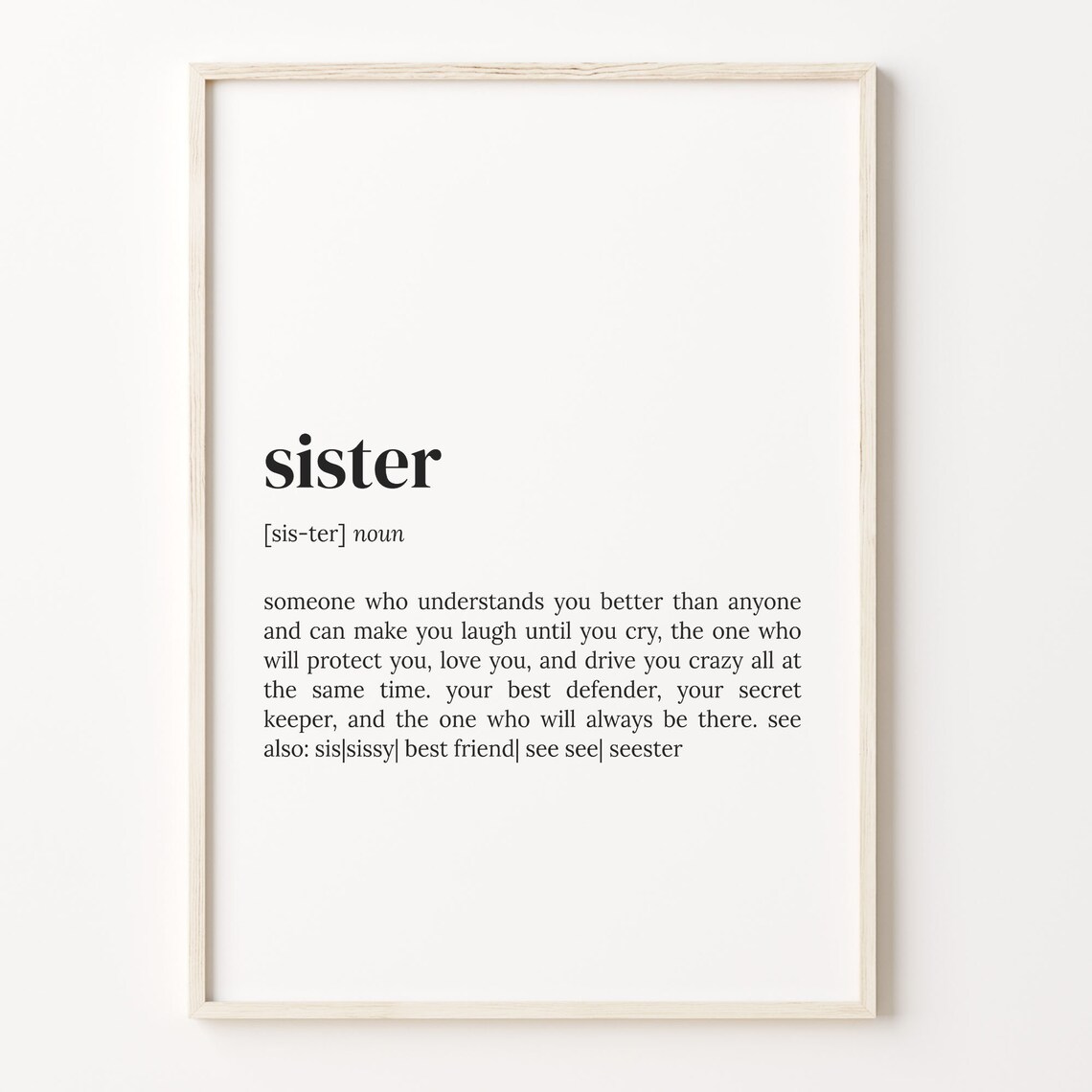 Sister Definition Dictionary Print Heartfelt Gift for Sisters