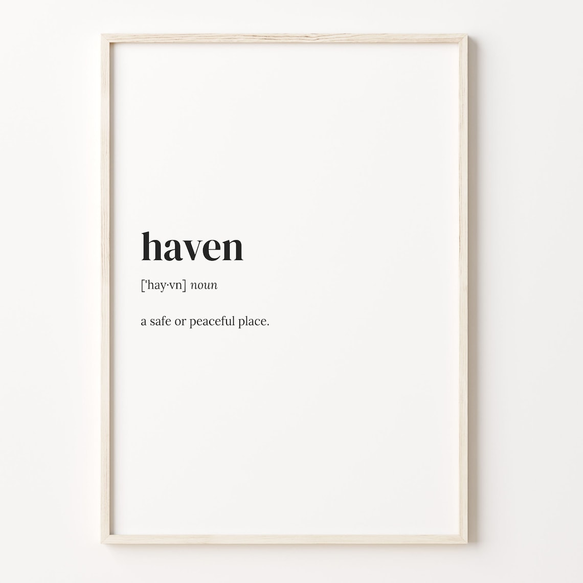 Haven Definition Quote Poster, Typography Wall Art