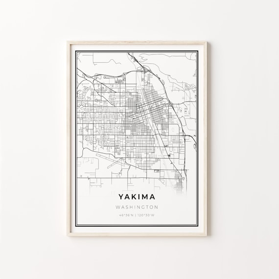Yakima Washington City Map Black White Street Line Art Minimalist Poster