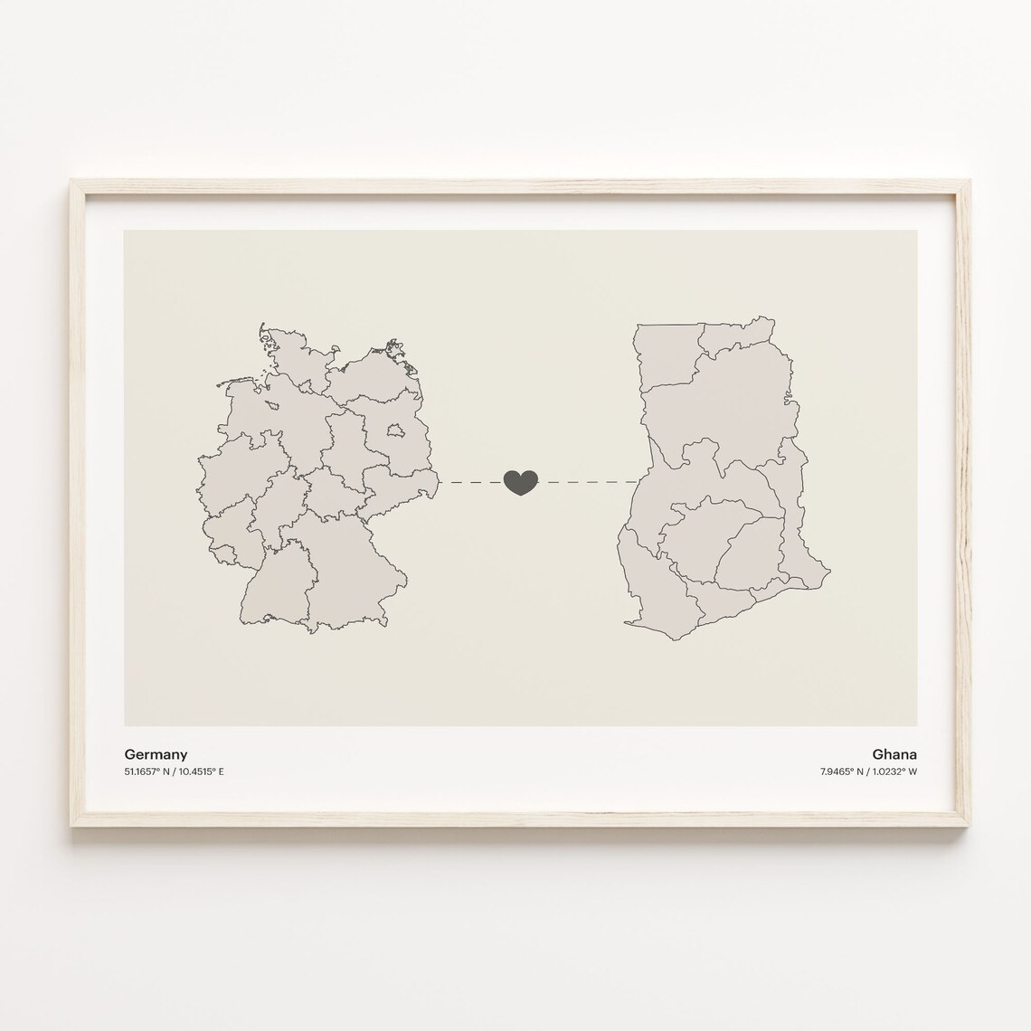 Germany To Ghana Minimal Heart Country Connection Map Poster