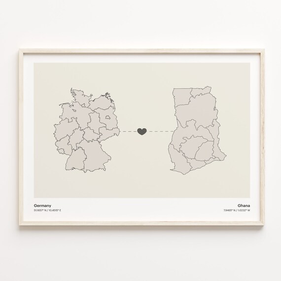Germany To Ghana Minimal Heart Country Connection Map Poster