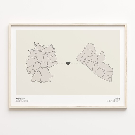 Germany Liberia Country Connection Heart Map Minimalist Art Poster