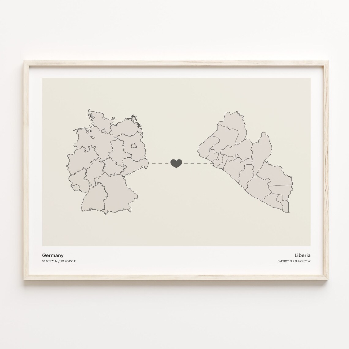 Germany Liberia Country Connection Heart Map Minimalist Art Poster