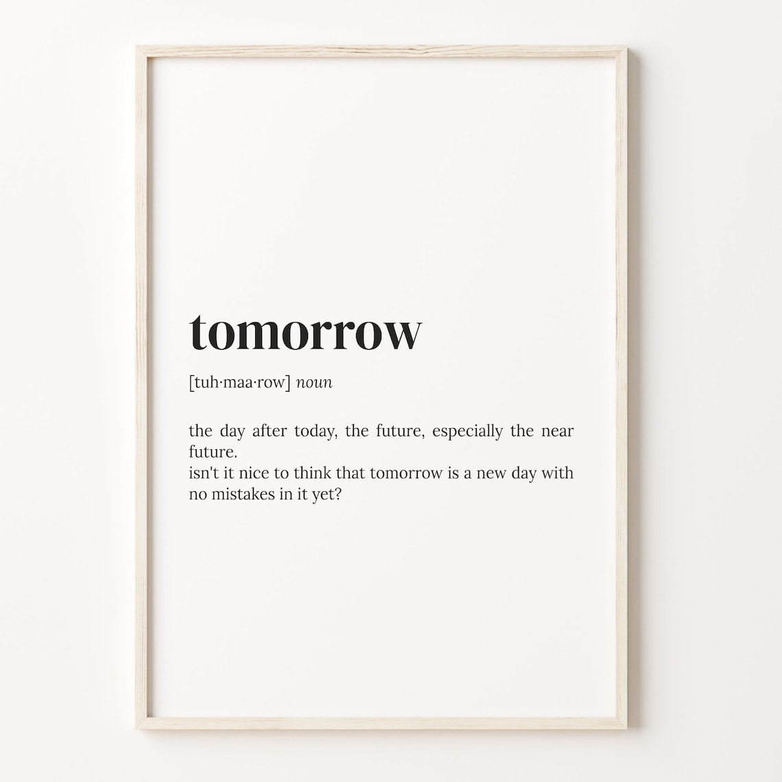 Tomorrow Dictionary Definition Hopeful New Day Quote Art Poster