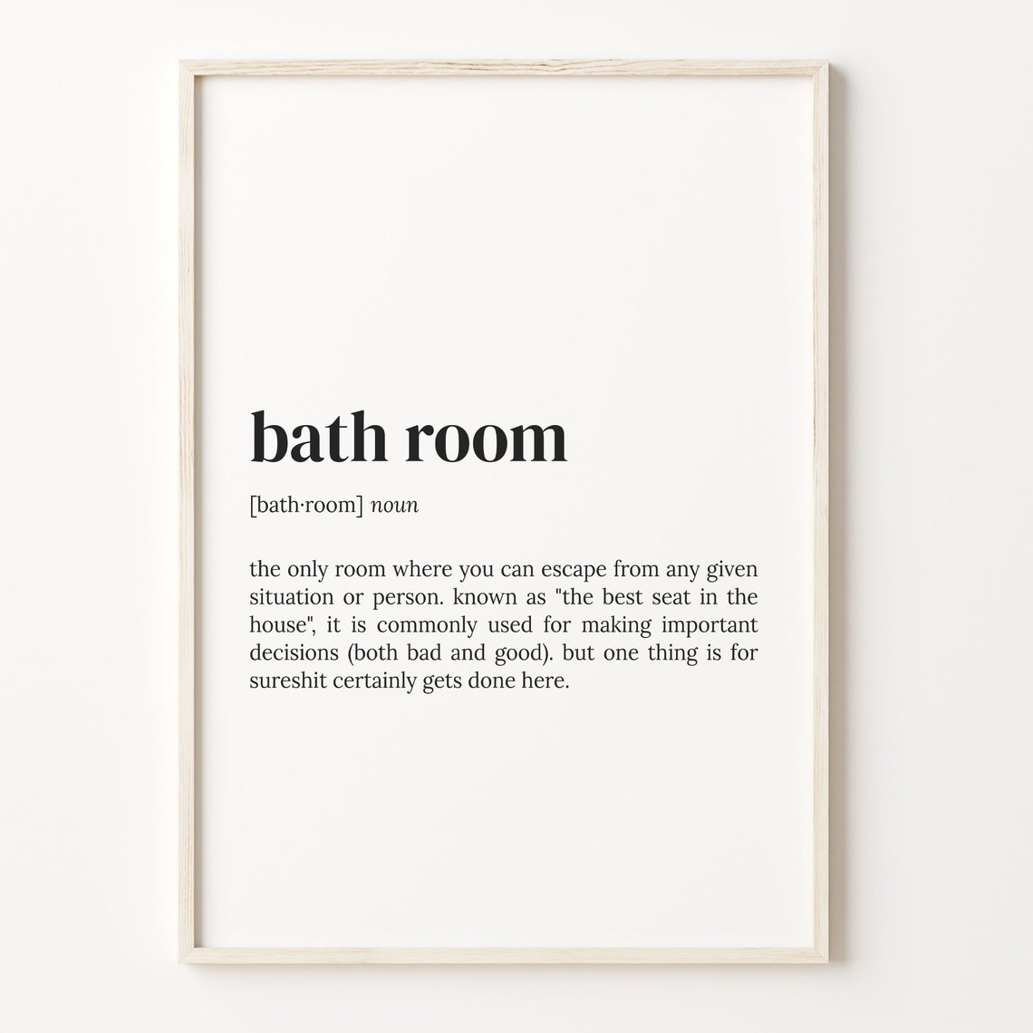 Bath Room Funny Dictionary Definition Bathroom Decor Wall Art