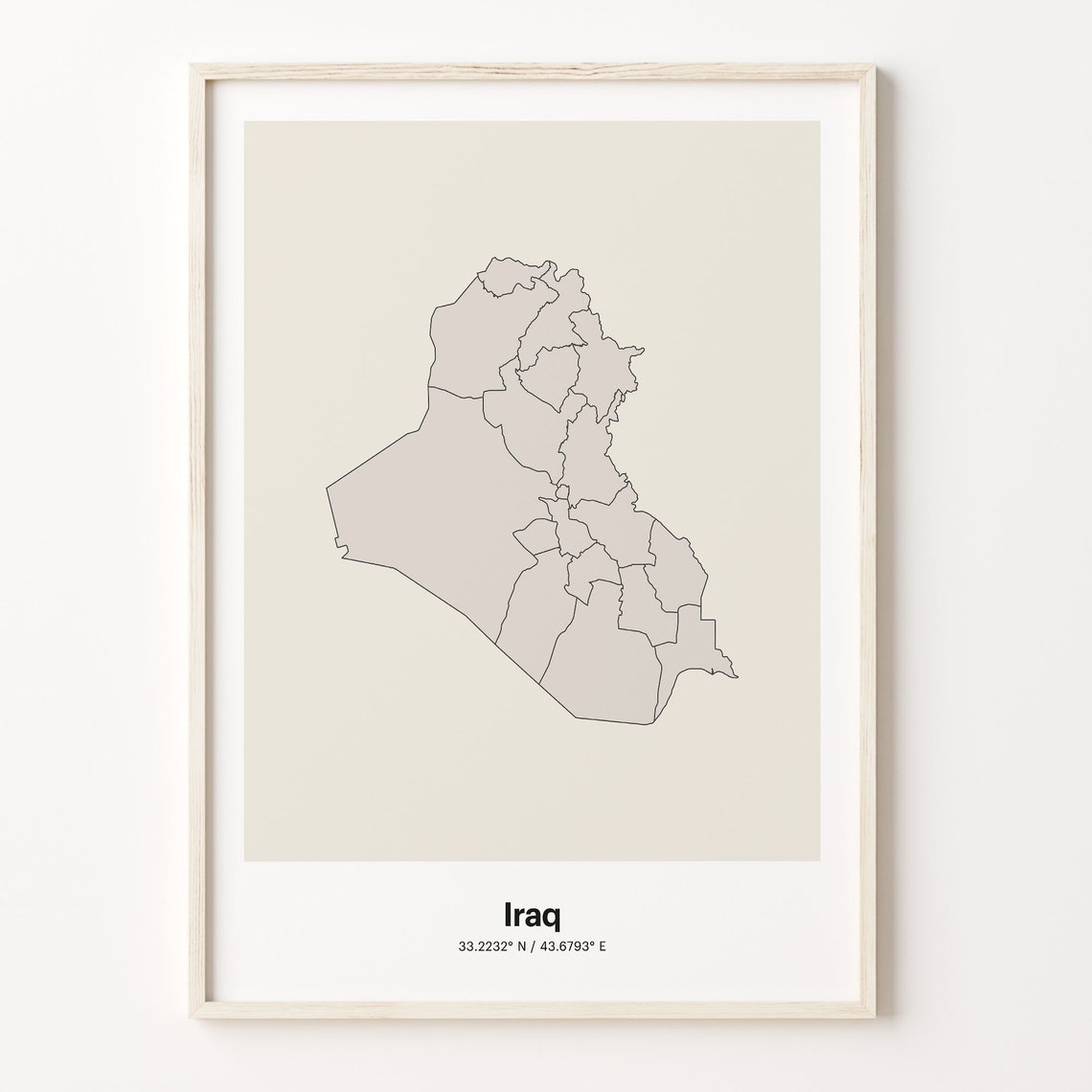 Iraq Beige Minimalist Line Art Country Map Coordinates Poster