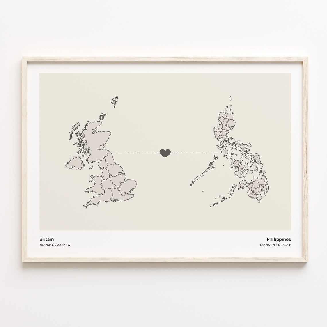 Britain To Philippines Minimalist Heart Connection Map Poster