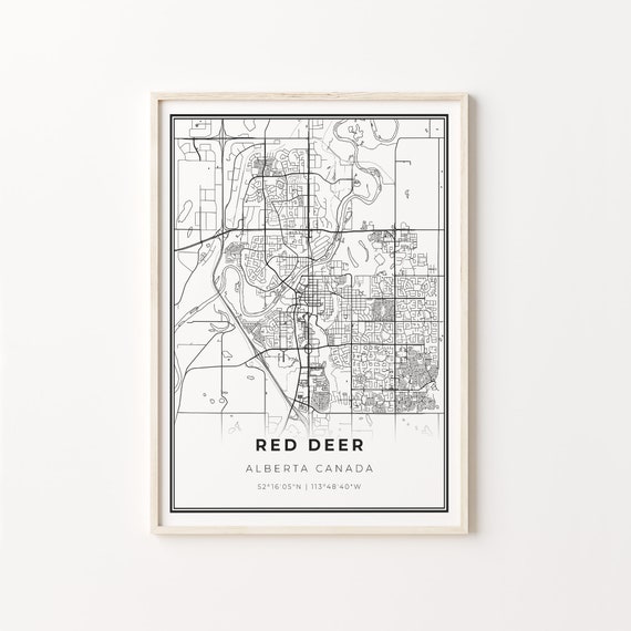 Red Deer Print City Map Art Poster Alberta Ab Canada Wall Decor Modern Black And White Style Entryway C13438