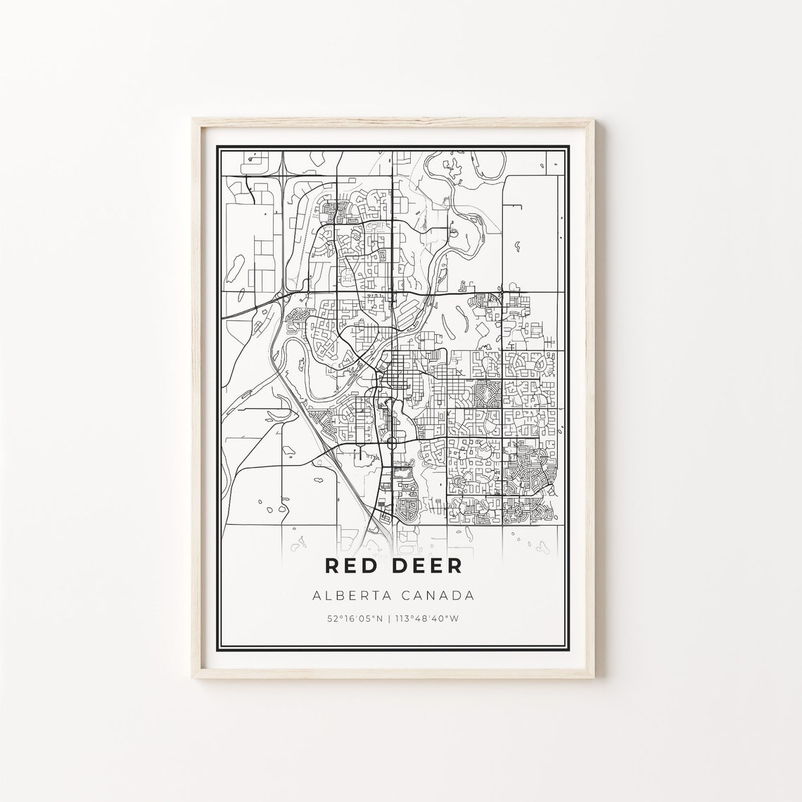 Red Deer Alberta Canada Minimalist Black Line City Map Wall Art