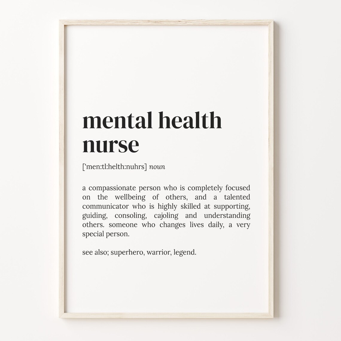 Mental Health Nurse Definition Art Print, Quote Poster