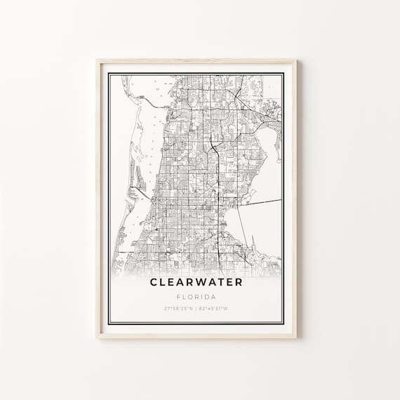 Clearwater Florida Minimalist Black And White City Map Art Poster