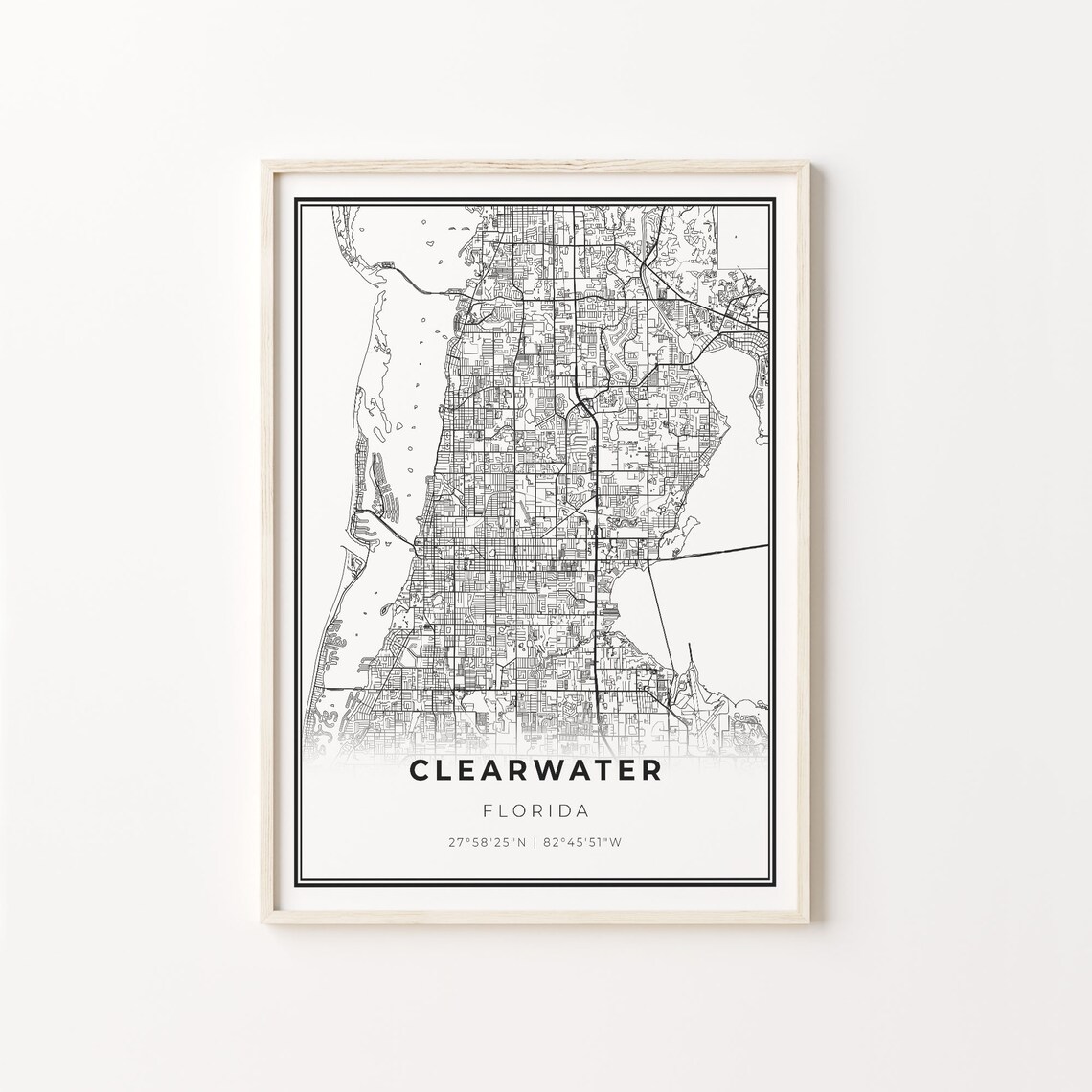 Clearwater Florida Minimalist Black And White City Map Art Poster