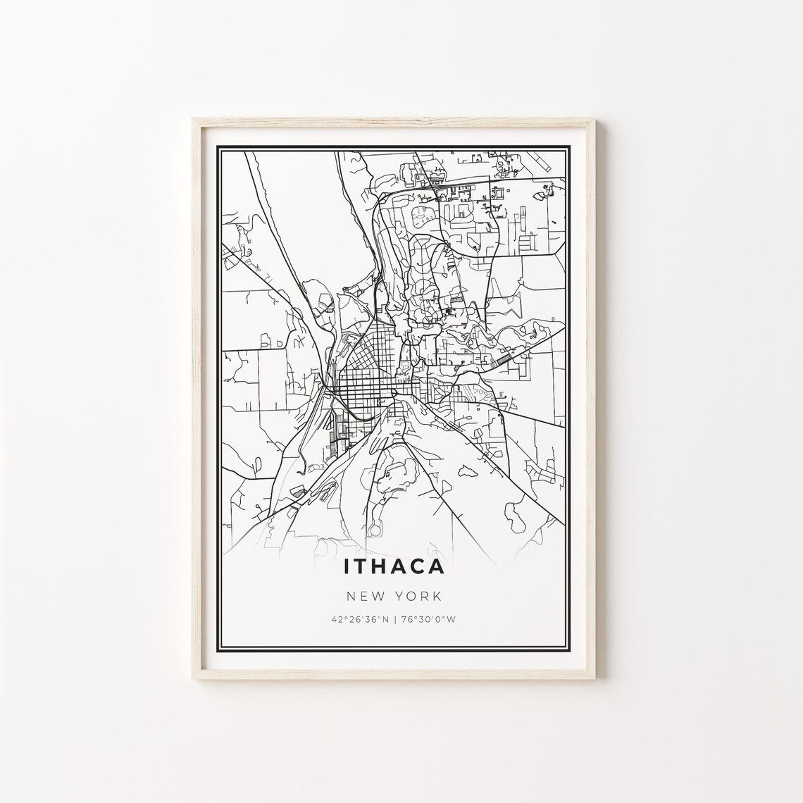 Ithaca City Map Art Print, New York Wall Decor